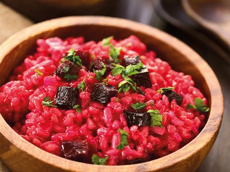 Beetroot risotto with parmesan and walnuts