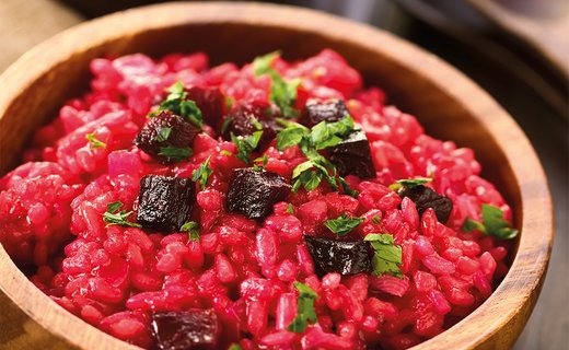 Beetroot risotto with parmesan and walnuts