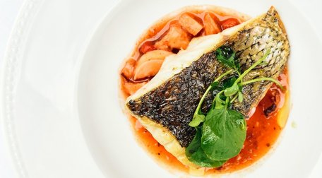 Baked sea bass and roasted red pepper